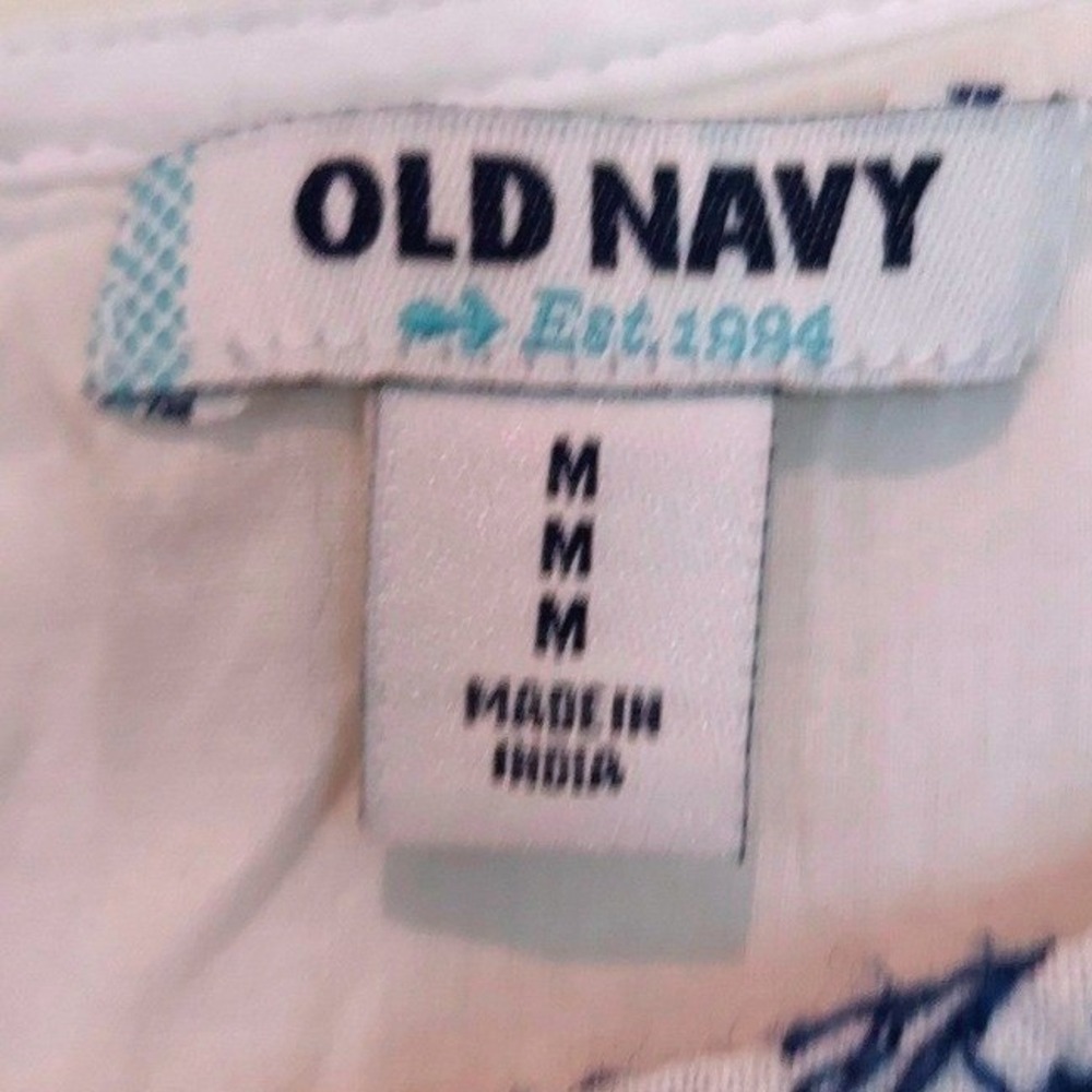 Old Navy Boho Womens White Blue Floral Embroidered Shift Dress Short Sleeve SM - Picture 6 of 6